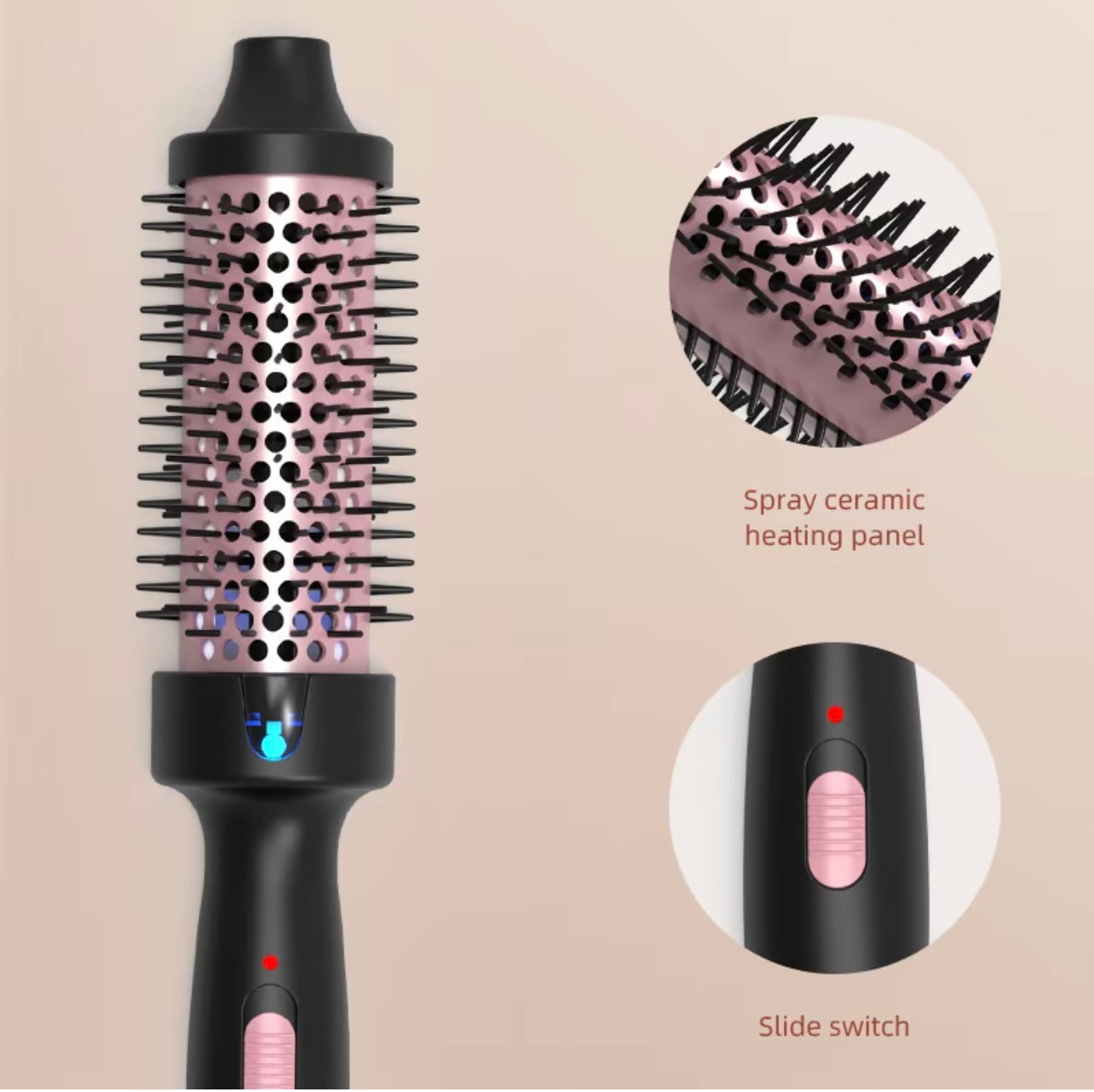 Thermal ionic Brush 32mm, Heated Round Brush 3 in 1 Hot Comb