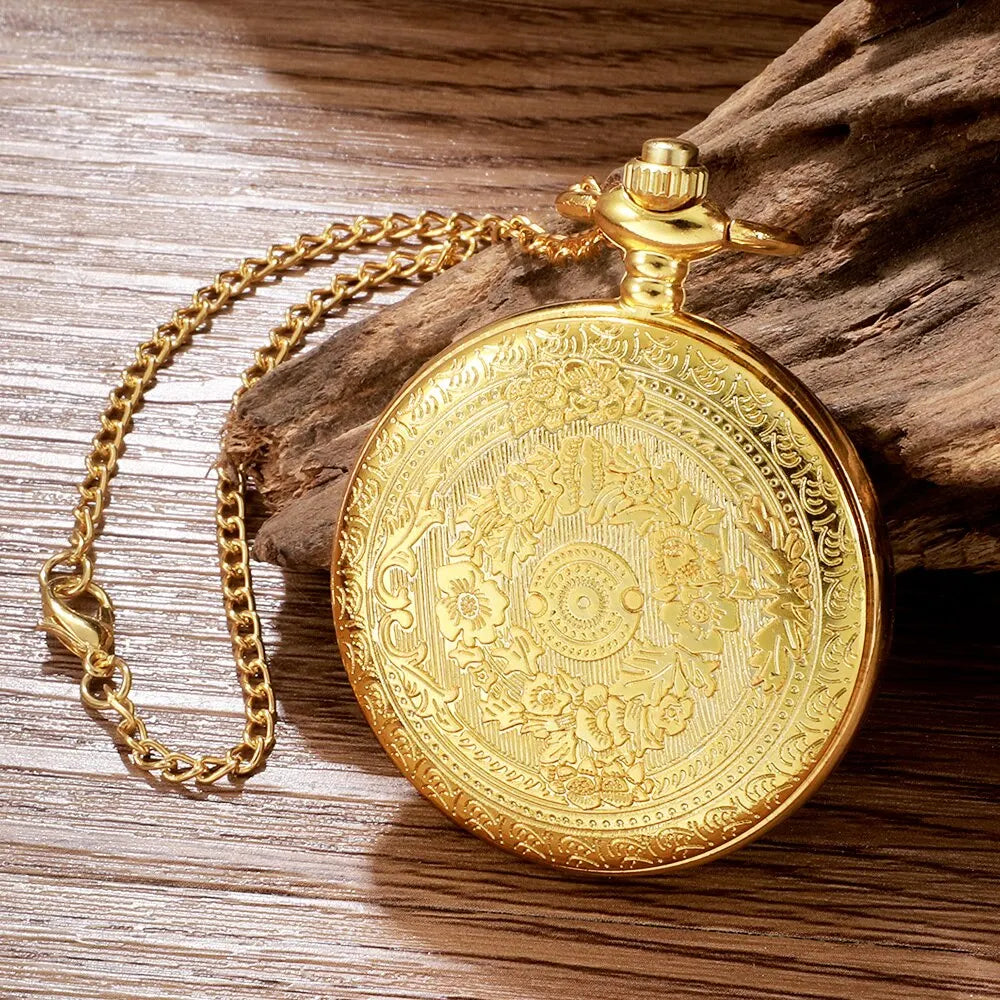 Roman Numerals Quartz Pocket Watch Pendant Clock Chain