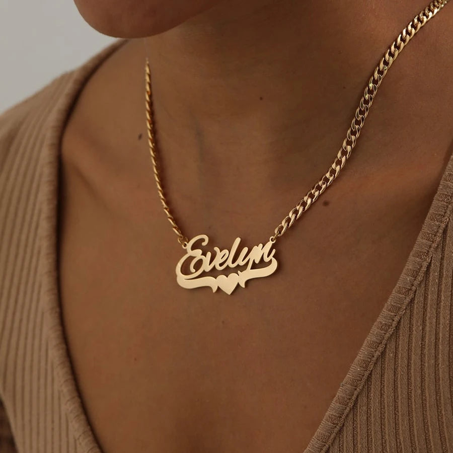 Customised Name 5mm Cuban Chain plus 50mm Bamboo Hoop Earrings