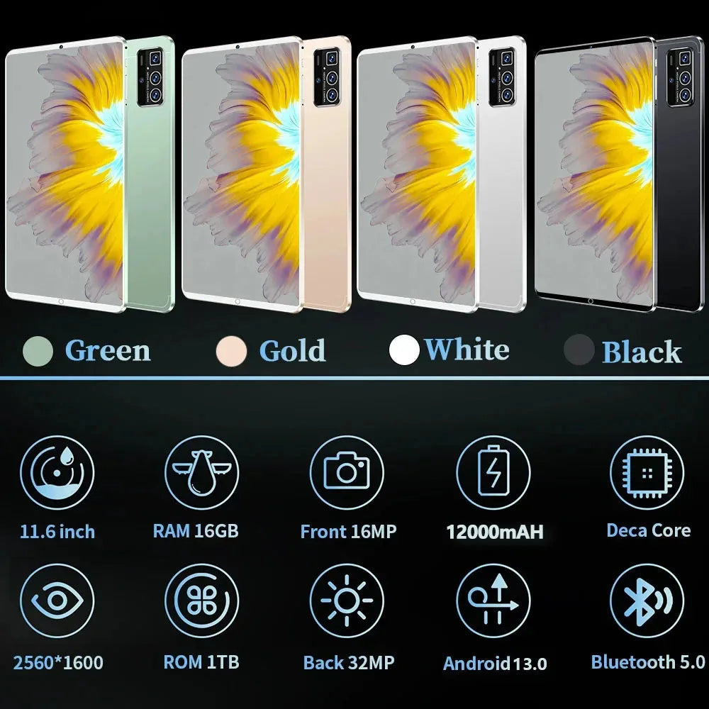 2024 Tablet Android 13.0 Brand New 11.6 inch 16GB RAM 1TB