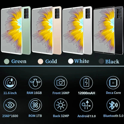 2024 Tablet Android 13.0 Brand New 11.6 inch 16GB RAM 1TB