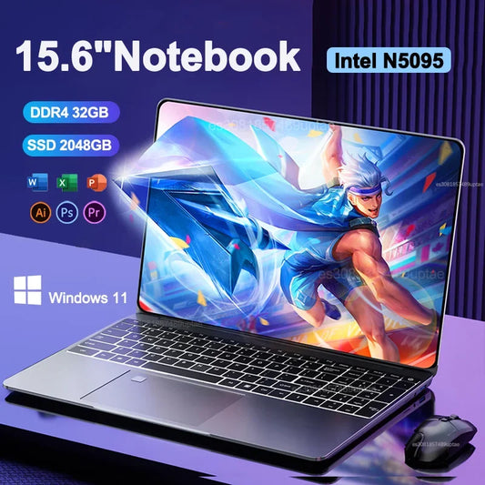 Portable Laptop 15.6" 32GB Ram DDR4 2TB SSD Windows 11 Notebook Intel N5095