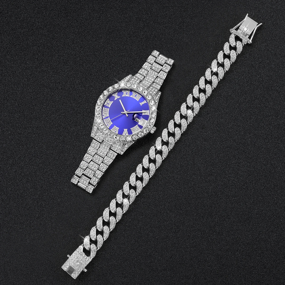 Quartz wrist watch and Cuban bracelet
