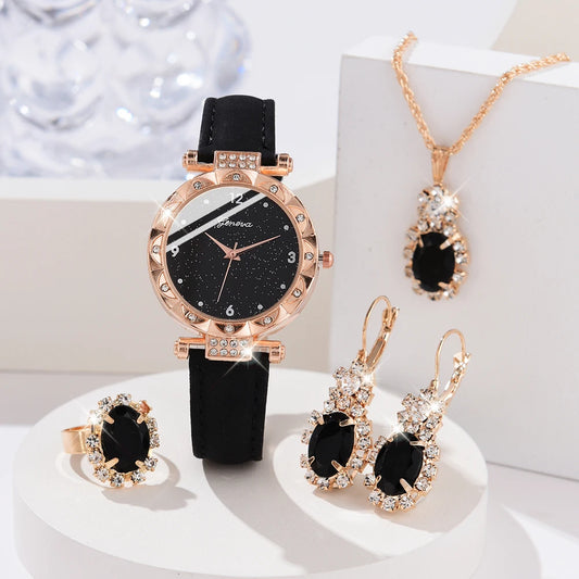 Womens Watch Gift set 5Pcs Set Luxury Rhinestone