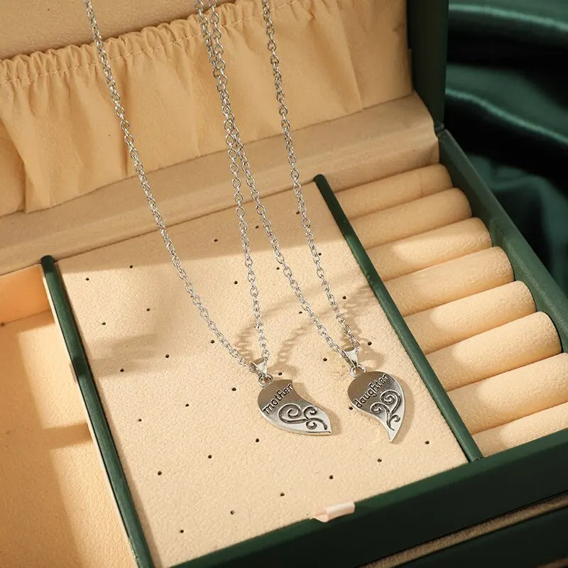 2pcs Antique Silver-plated Necklace for Mother & Daughter