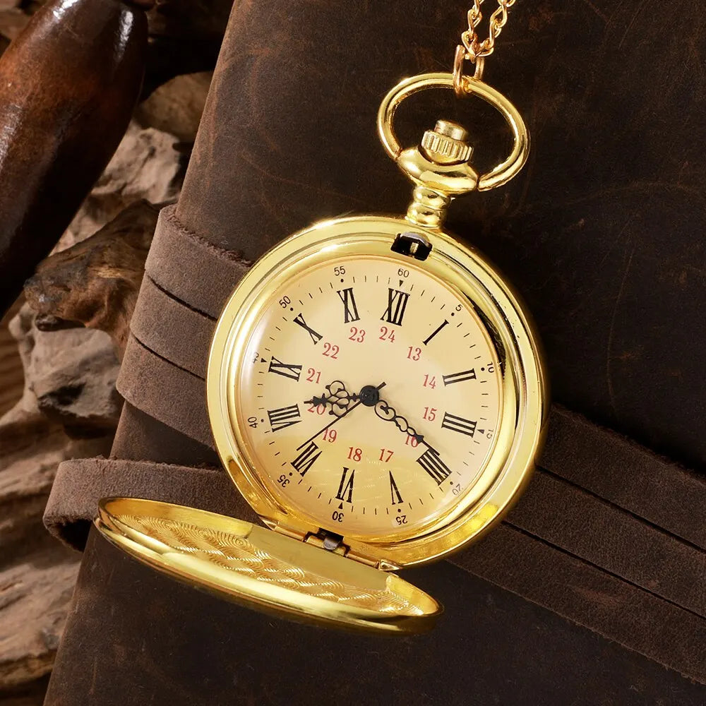 Roman Numerals Quartz Pocket Watch Pendant Clock Chain