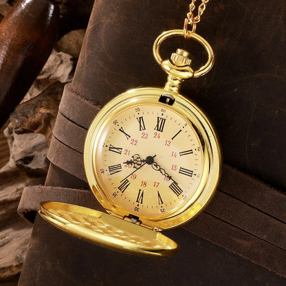 Roman Numerals Quartz Pocket Watch Pendant Clock Chain