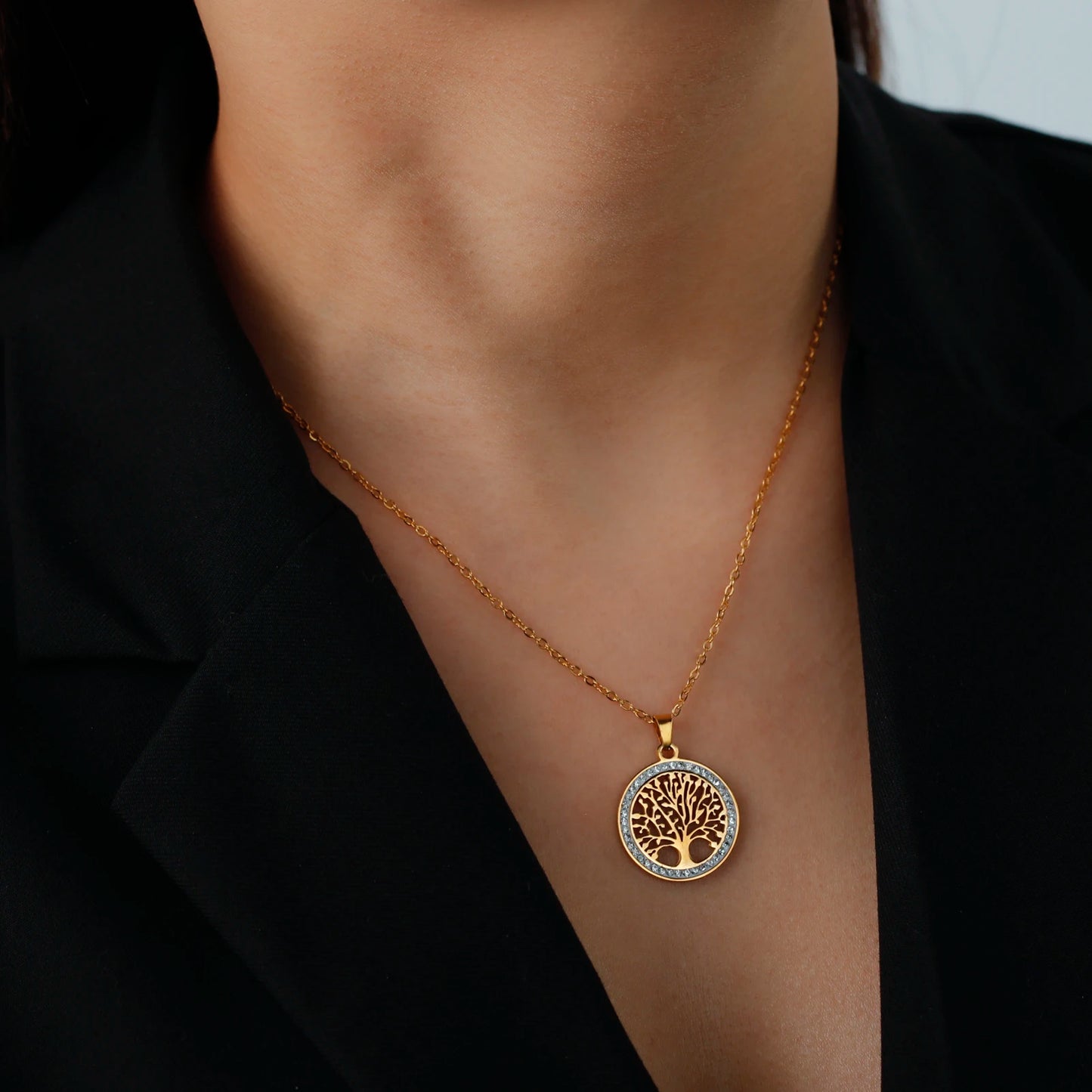 Clear Zircon Tree of Life Necklace