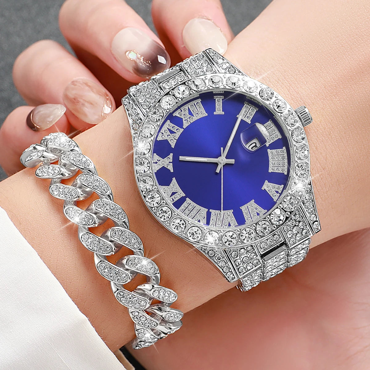 Quartz wrist watch and Cuban bracelet