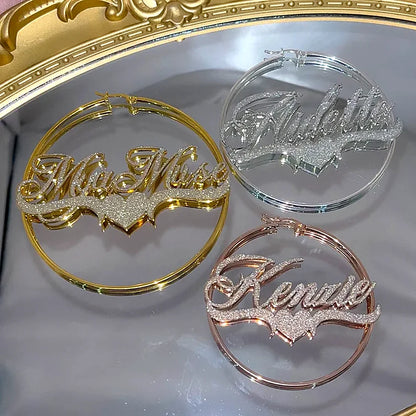 Personalized Custom Frosting Name Heart Drop Earrings