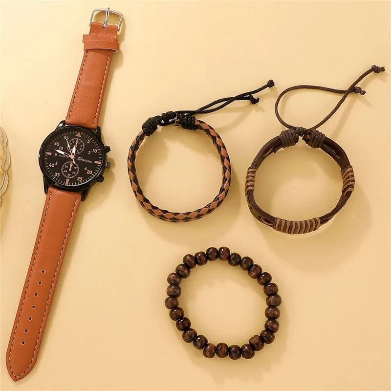 New Mens Watch Luxury Bracelet Set