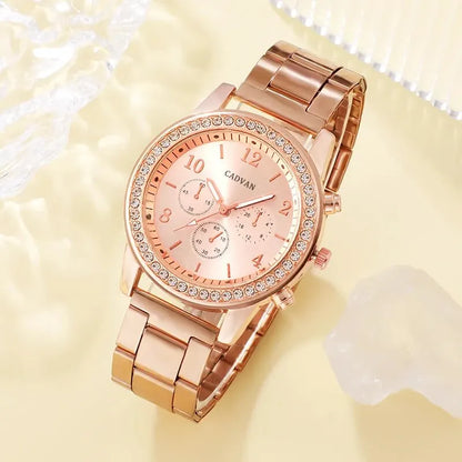 6PCS Rose Gold Watch, Bracelet, Ring, Necklace & Earrings gift set