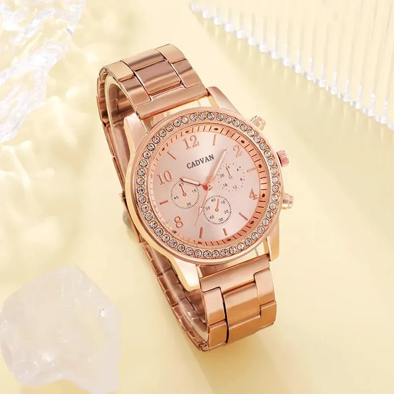 6PCS Rose Gold Watch, Bracelet, Ring, Necklace & Earrings gift set