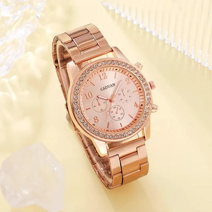 6PCS Rose Gold Watch, Bracelet, Ring, Necklace & Earrings gift set