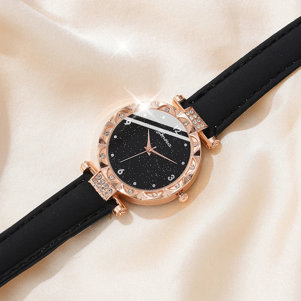 Womens Watch Gift set 5Pcs Set Luxury Rhinestone