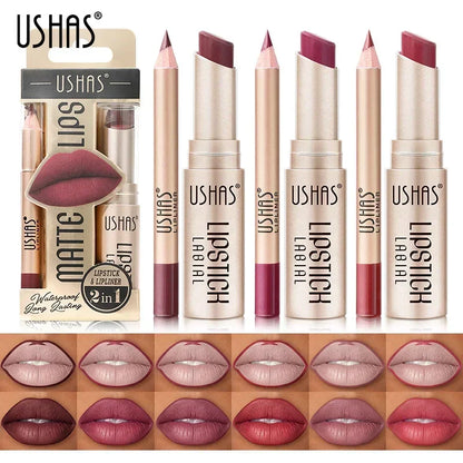 2 In 1 Matte Satin Lipstick Set Lip With Liner Pencil