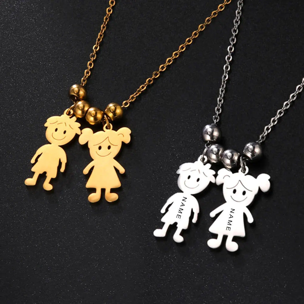 Personalized Boy Girl Necklace Custom Chain Engrave Name Mother Kid Family