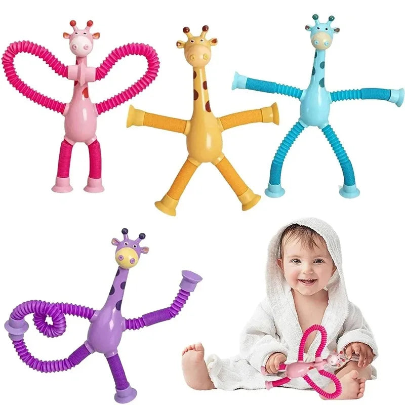 4 Pack of Sensory Telescopic Suction Cup Giraffes