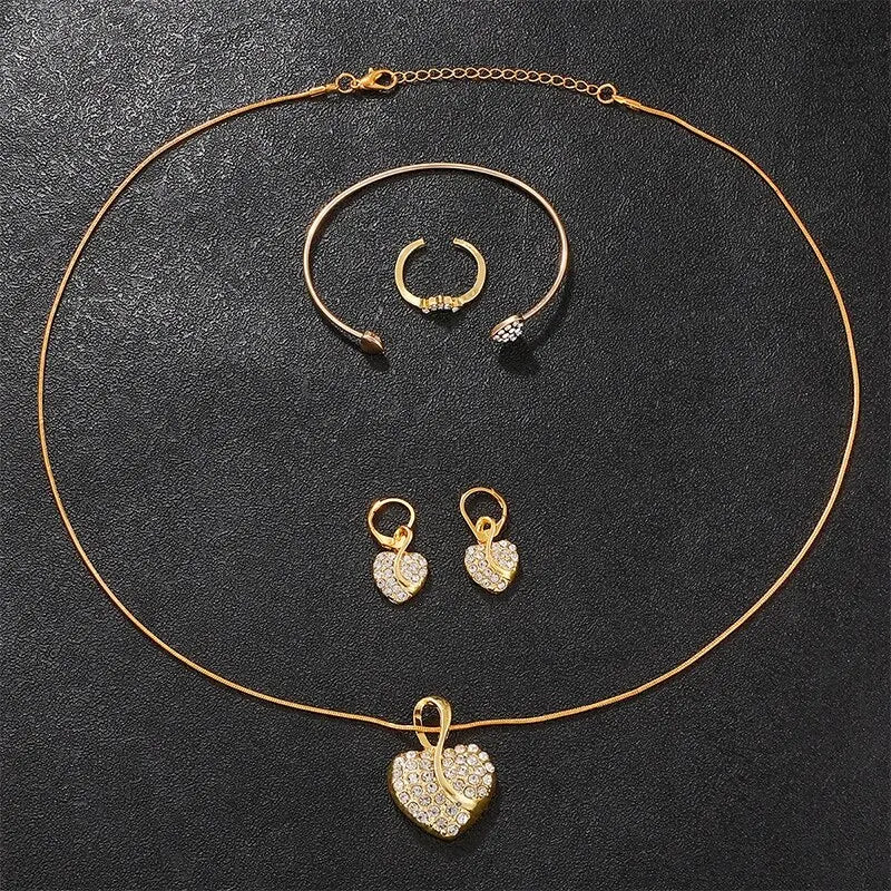 Women's Quartz Rhinestone Watch Ring, Necklace, Bracelet, Earring & Ring set