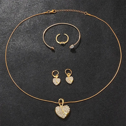 Women's Quartz Rhinestone Watch Ring, Necklace, Bracelet, Earring & Ring set