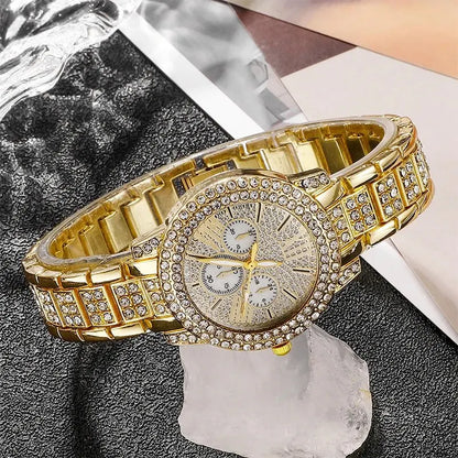 Women's Quartz Rhinestone Watch Ring, Necklace, Bracelet, Earring & Ring set