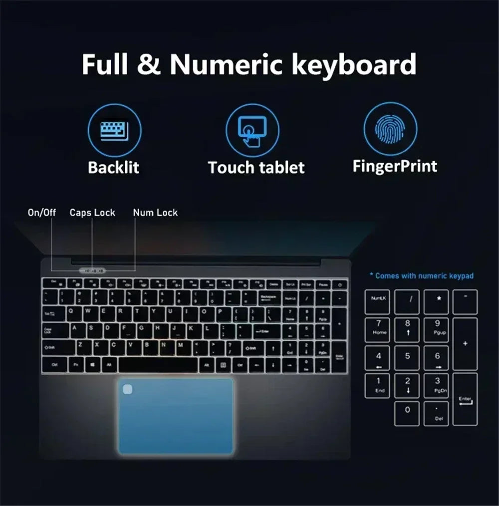Portable Laptop 15.6" 32GB Ram DDR4 2TB SSD Windows 11 Notebook Intel N5095