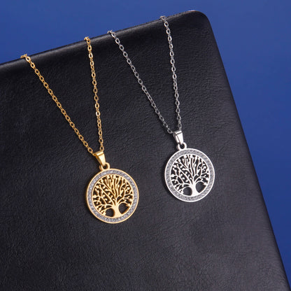 Clear Zircon Tree of Life Necklace