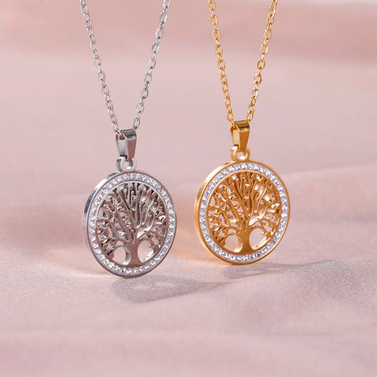 Clear Zircon Tree of Life Necklace