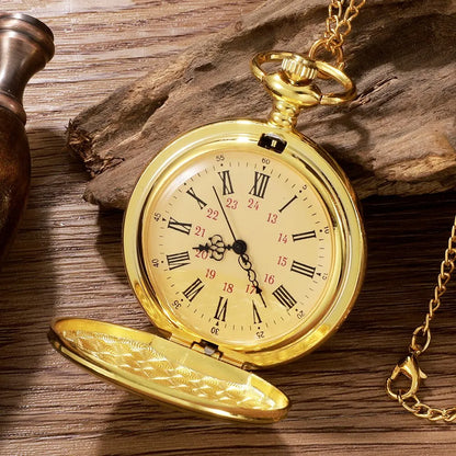 Roman Numerals Quartz Pocket Watch Pendant Clock Chain