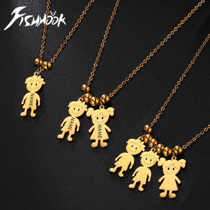 Personalized Boy Girl Necklace Custom Chain Engrave Name Mother Kid Family
