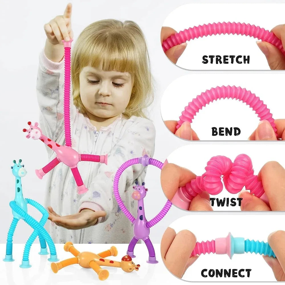 4 Pack of Sensory Telescopic Suction Cup Giraffes