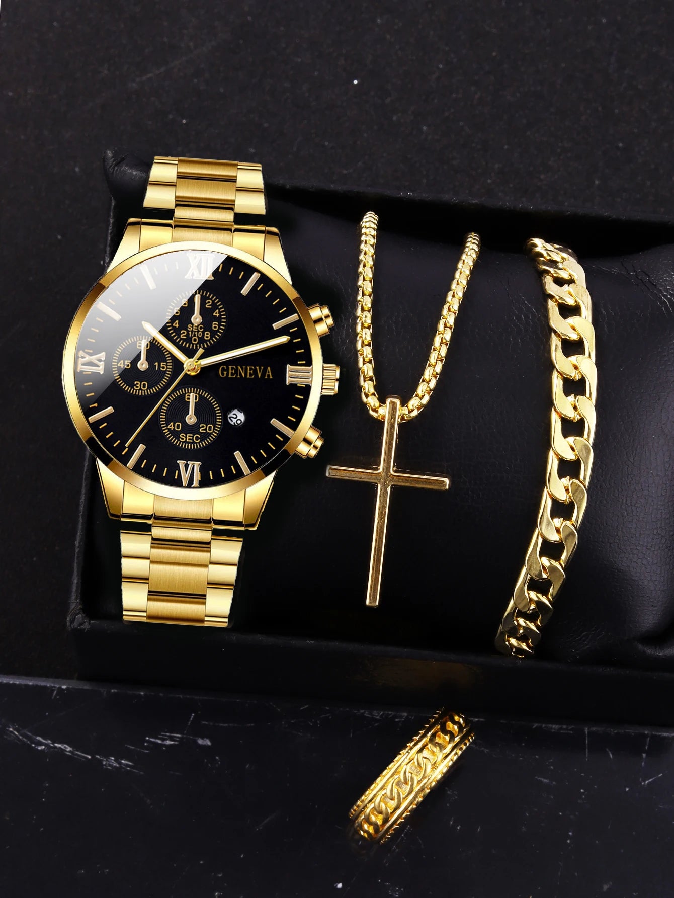4pcs Watch, Bracelet, Chain and ring set
