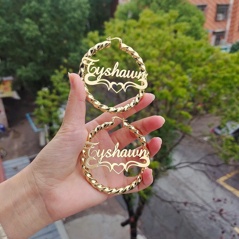 Custom Name Twist Hoop Earrings