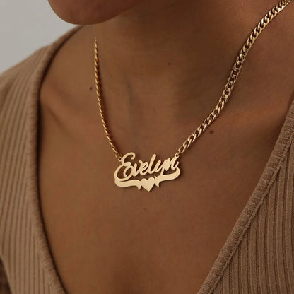 Customised Name 5mm Cuban Chain plus 50mm Bamboo Hoop Earrings